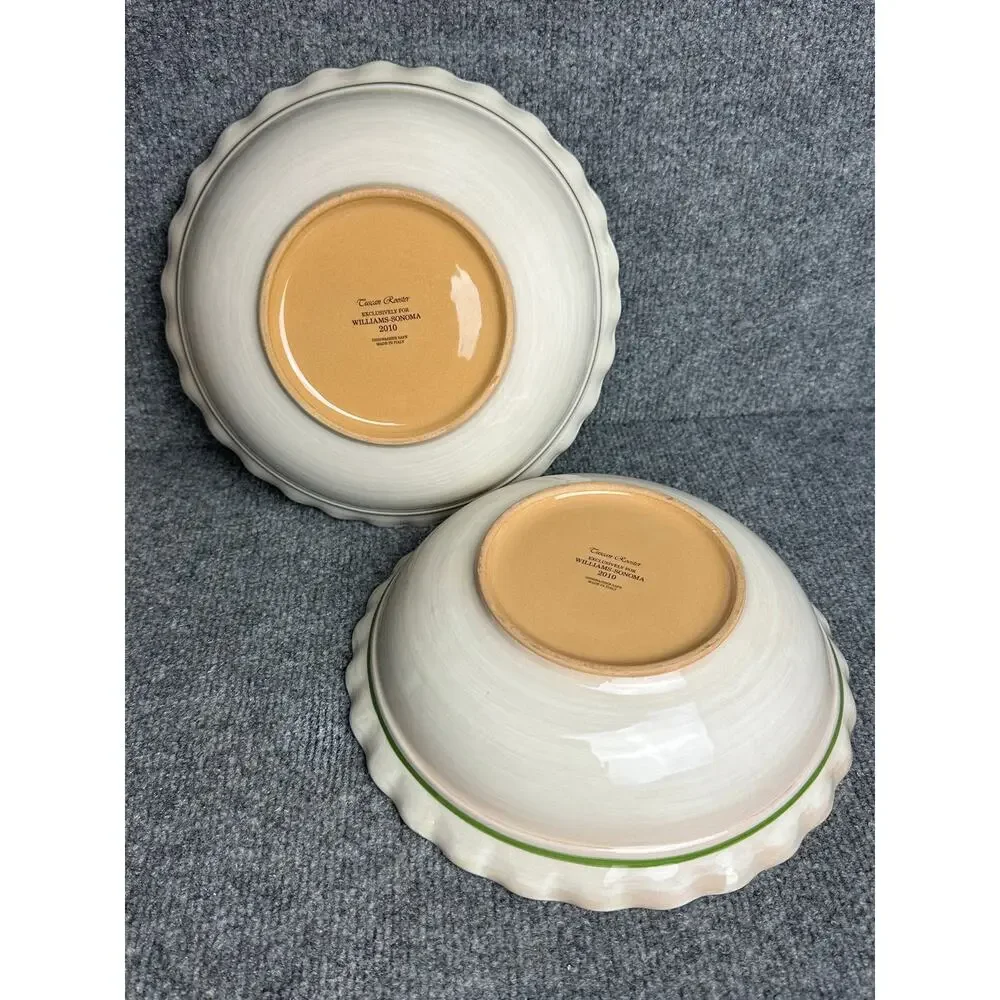 Williams Sonoma Tuscan Rooster serving bowls 9.75” ruffled rim hand painted set